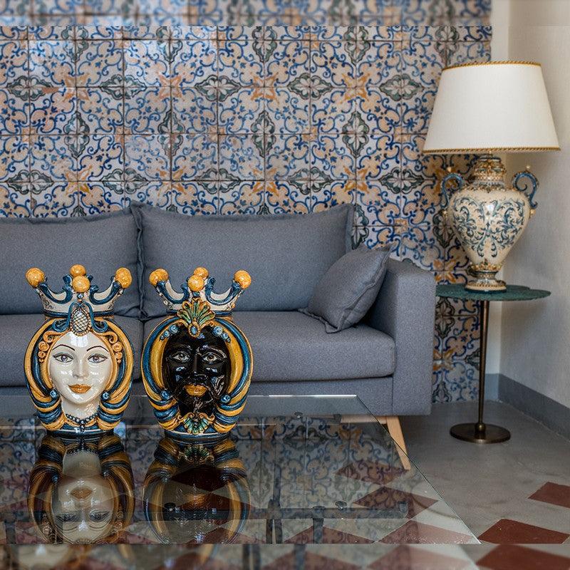Testa h 38 in blu arancio maschio moro - Ceramiche Di Caltagirone Sofia - Ceramiche di Caltagirone Sofia