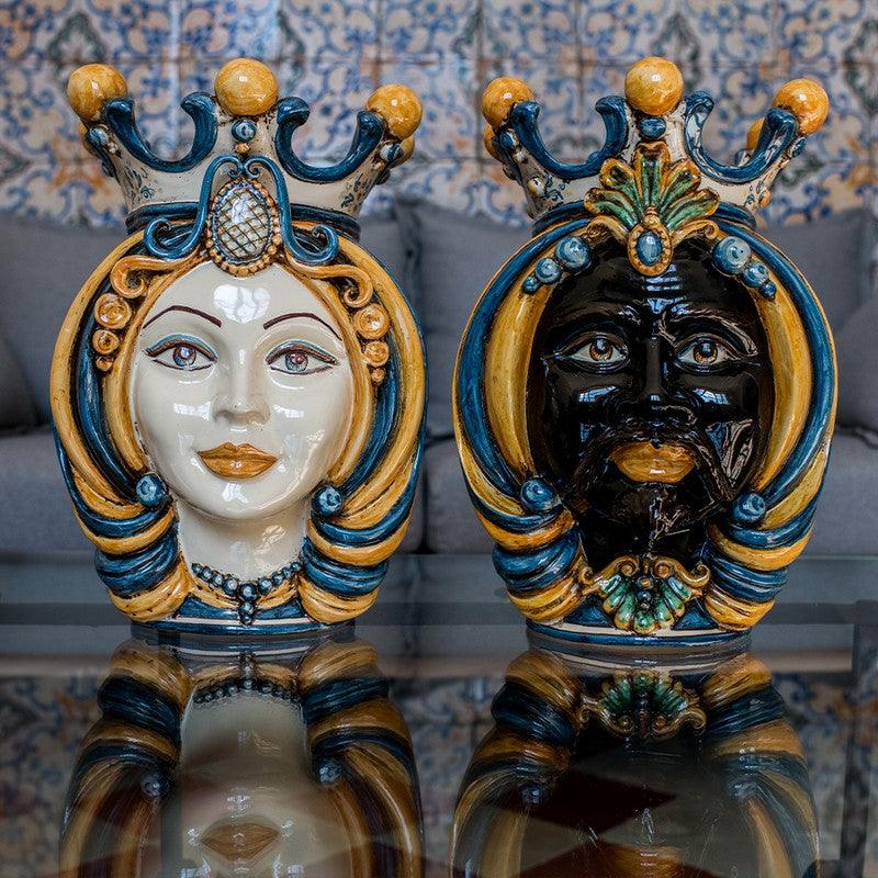 Testa h 38 in blu e arancio femmina - Ceramiche Di Caltagirone Sofia - Ceramiche di Caltagirone Sofia