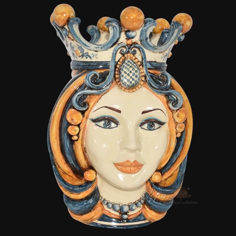 Testa h 38 in blu e arancio femmina - Ceramiche Di Caltagirone Sofia - Ceramiche di Caltagirone Sofia