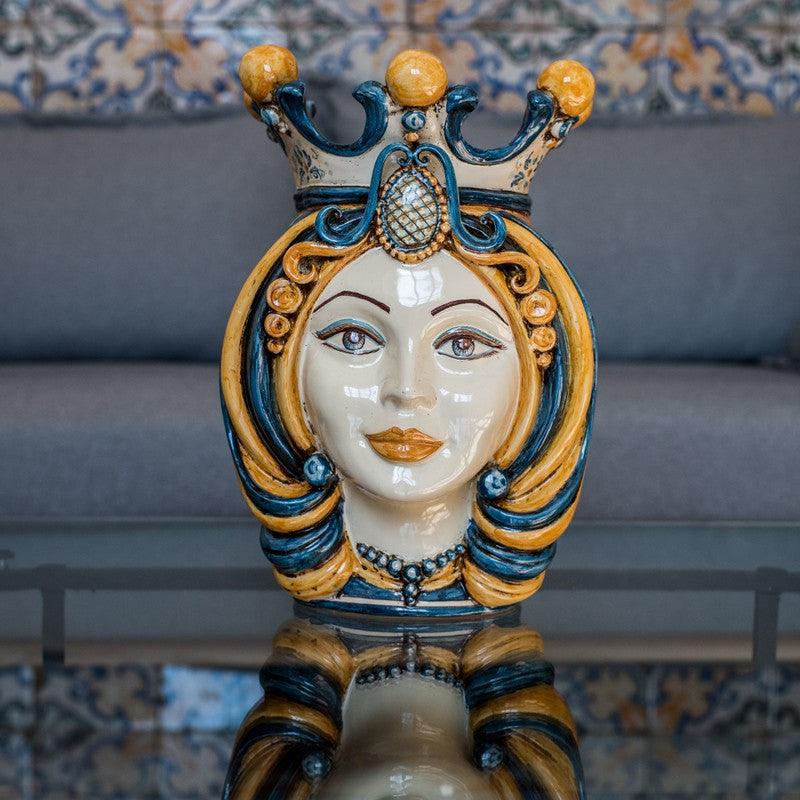 Testa h 38 in blu e arancio femmina - Ceramiche Di Caltagirone Sofia - Ceramiche di Caltagirone Sofia