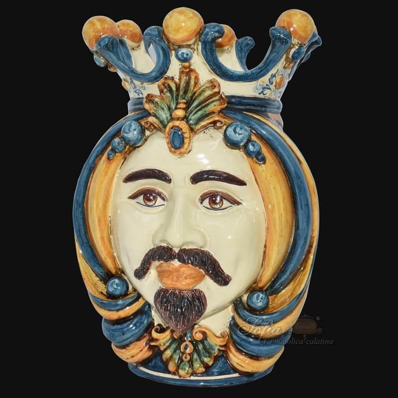 Testa h 38 in blu e arancio maschio bianco - Ceramiche Di Caltagirone Sofia - Ceramiche di Caltagirone Sofia