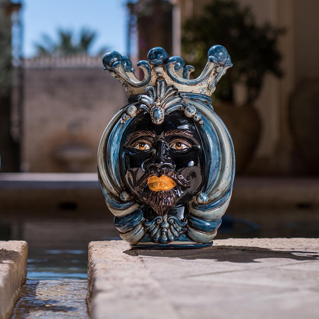 Testa h 38 in mono blu maschio moro - Ceramiche Di Caltagirone Sofia - Ceramiche di Caltagirone Sofia