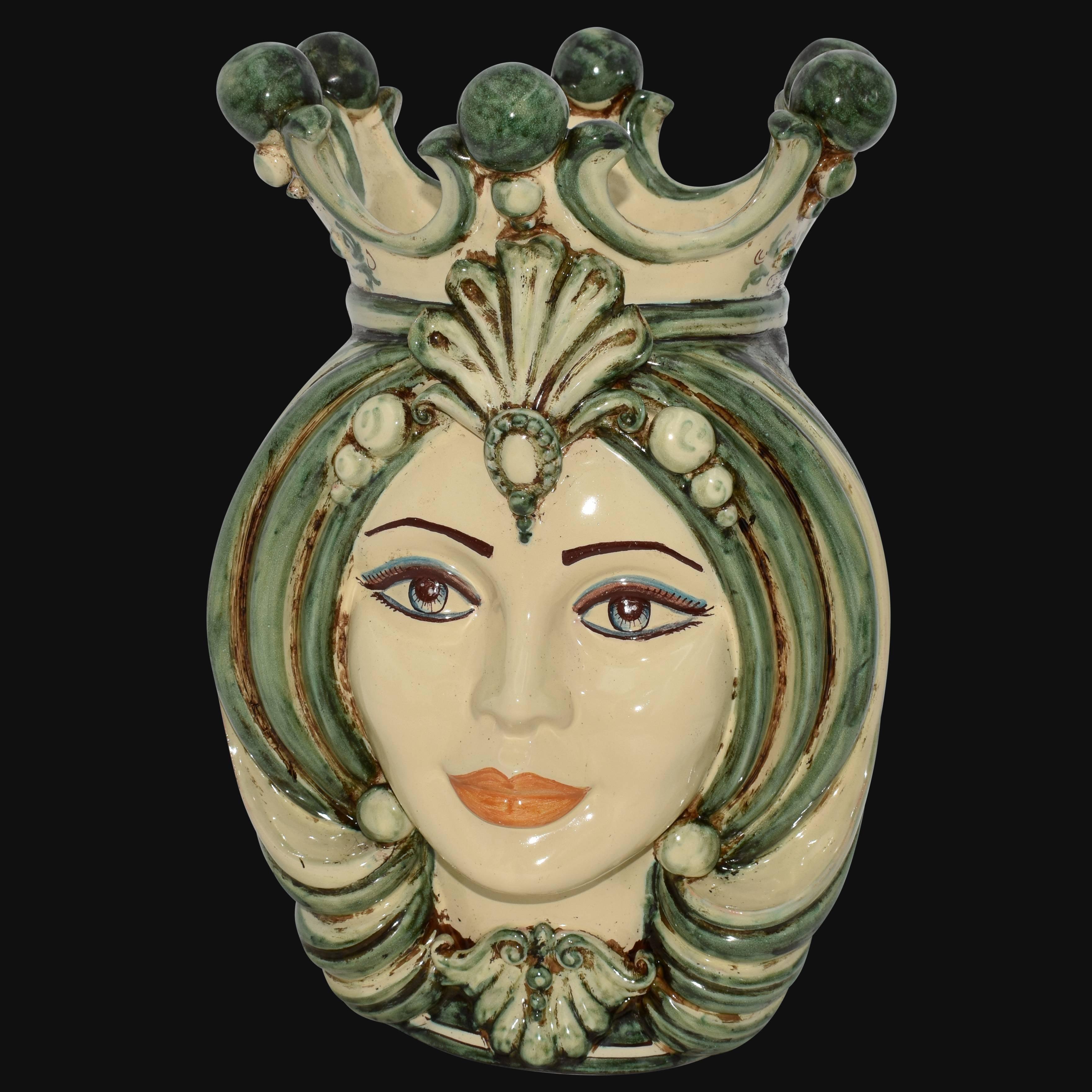 Testa h 38 in monocromia di verde femmina - Ceramiche Di Caltagirone Sofia - Ceramiche di Caltagirone Sofia