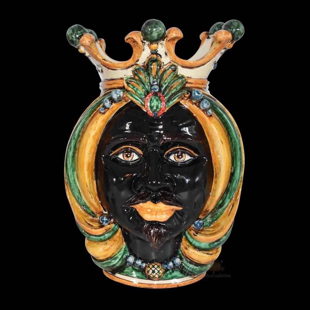 Testa h 38 in verde e arancio maschio moro - Ceramiche Di Caltagirone Sofia - Ceramiche di Caltagirone Sofia
