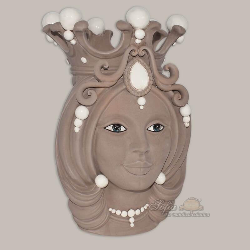 Testa h 38 tortora opaco donna - Teste di moro moderne Sofia Ceramiche - Ceramiche di Caltagirone Sofia