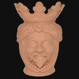Testa di Moro con Perline, Maschio, Blu e Arancio, corona e barba dettagliata. Ceramiche Sofia, Caltagirone