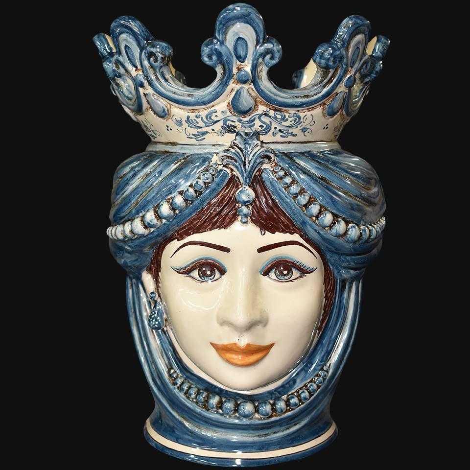 Testa h 40 c/perline mono blu femmina - Ceramiche di Caltagirone Sofia