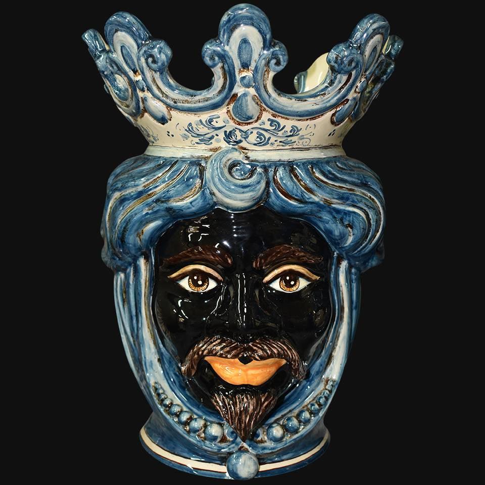Testa h 40 c/perline mono blu maschio moro - Ceramiche di Caltagirone Sofia