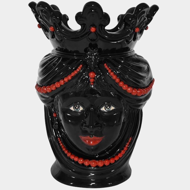 Testa h 40 c/perline rosse black Line femmina - Ceramiche di Caltagirone Sofia