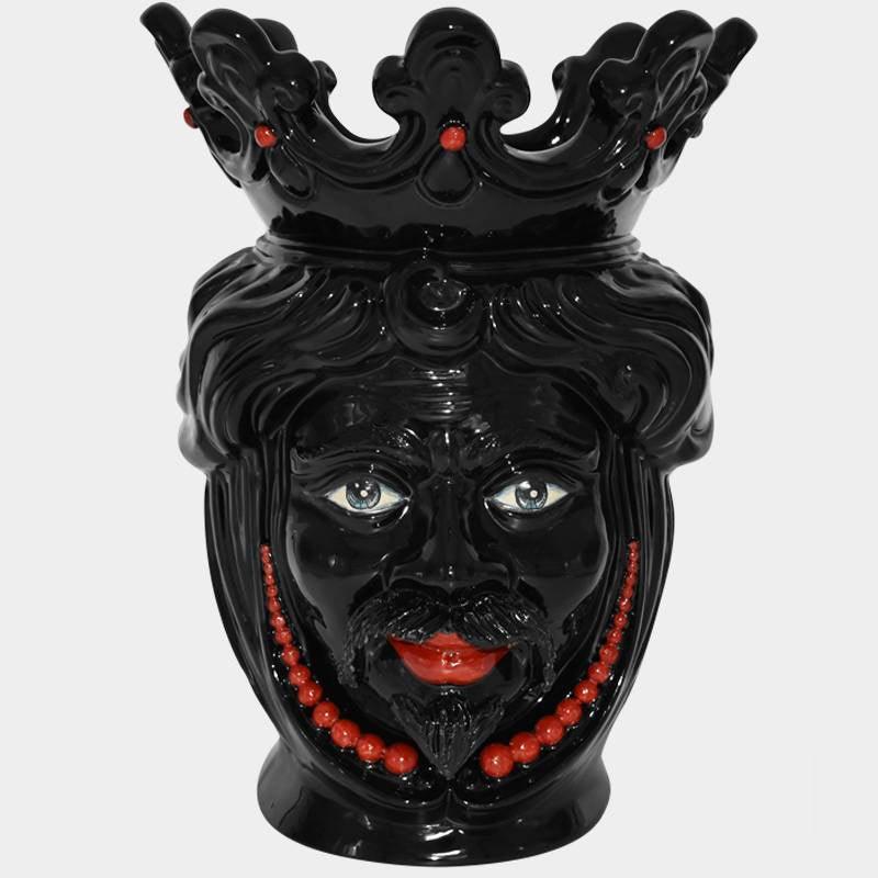 Testa h 40 c/perline rosse black Line maschio - Ceramiche di Caltagirone Sofia