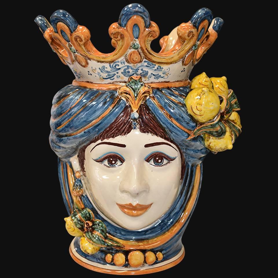 Testa h 40 limoni blu e arancio femmina - Ceramiche di Caltagirone Sofia