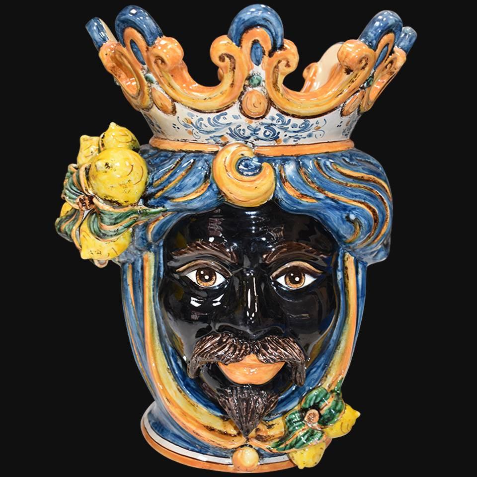 Testa h 40 limoni blu e arancio maschio moro - Ceramiche di Caltagirone Sofia