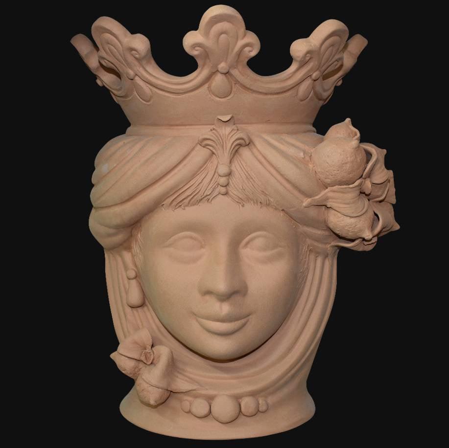 Testa h 40 limoni grezza in terracotta femmina - Ceramiche di Caltagirone Sofia