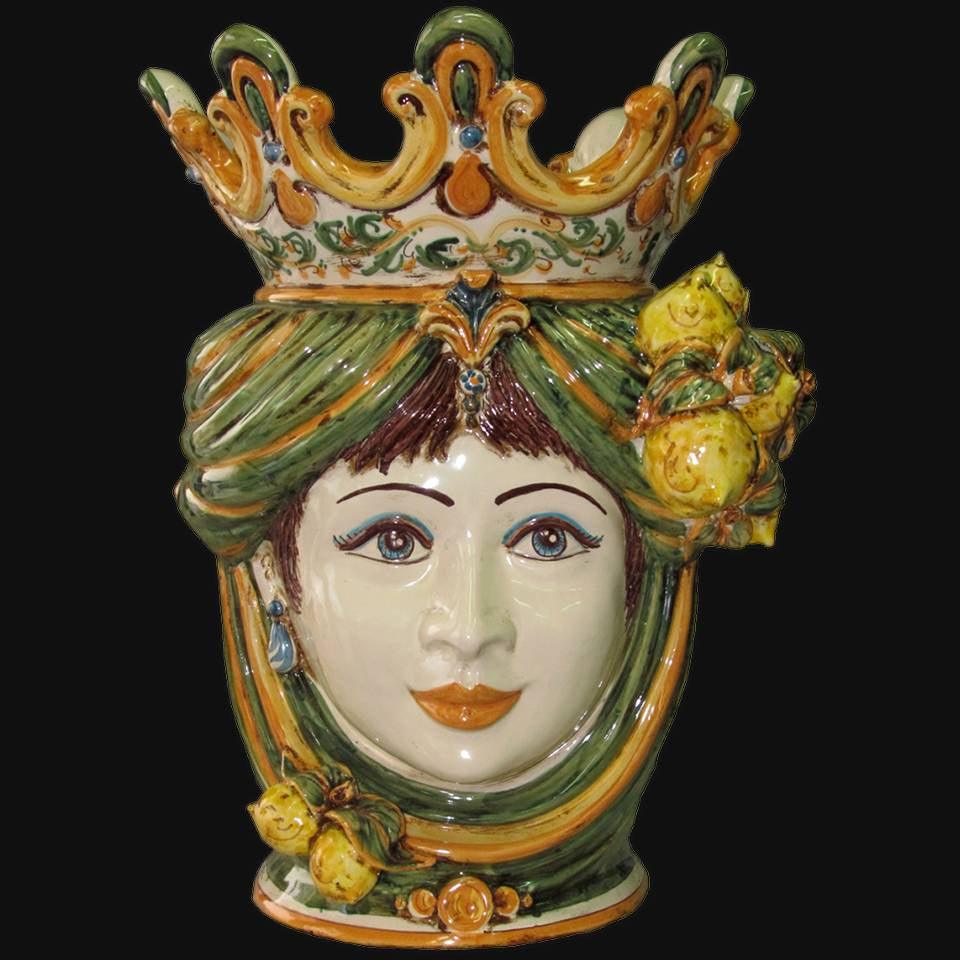 Testa h 40 limoni verde/arancio femmina - Ceramiche di Caltagirone Sofia