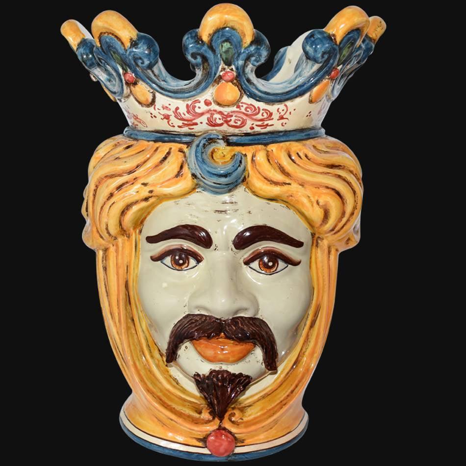 Testa h 40 liscia in giallo e arancio maschio bianco - Ceramiche di Caltagirone Sofia