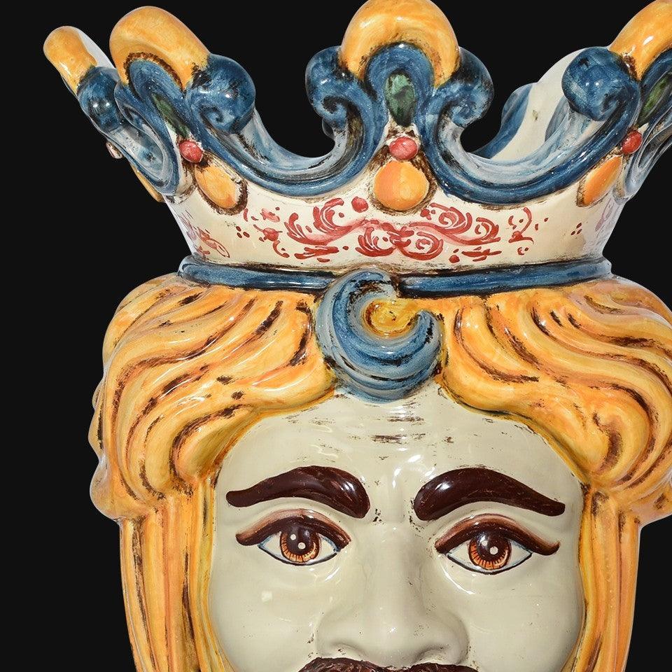 Testa h 40 liscia in giallo e arancio maschio bianco - Ceramiche di Caltagirone Sofia