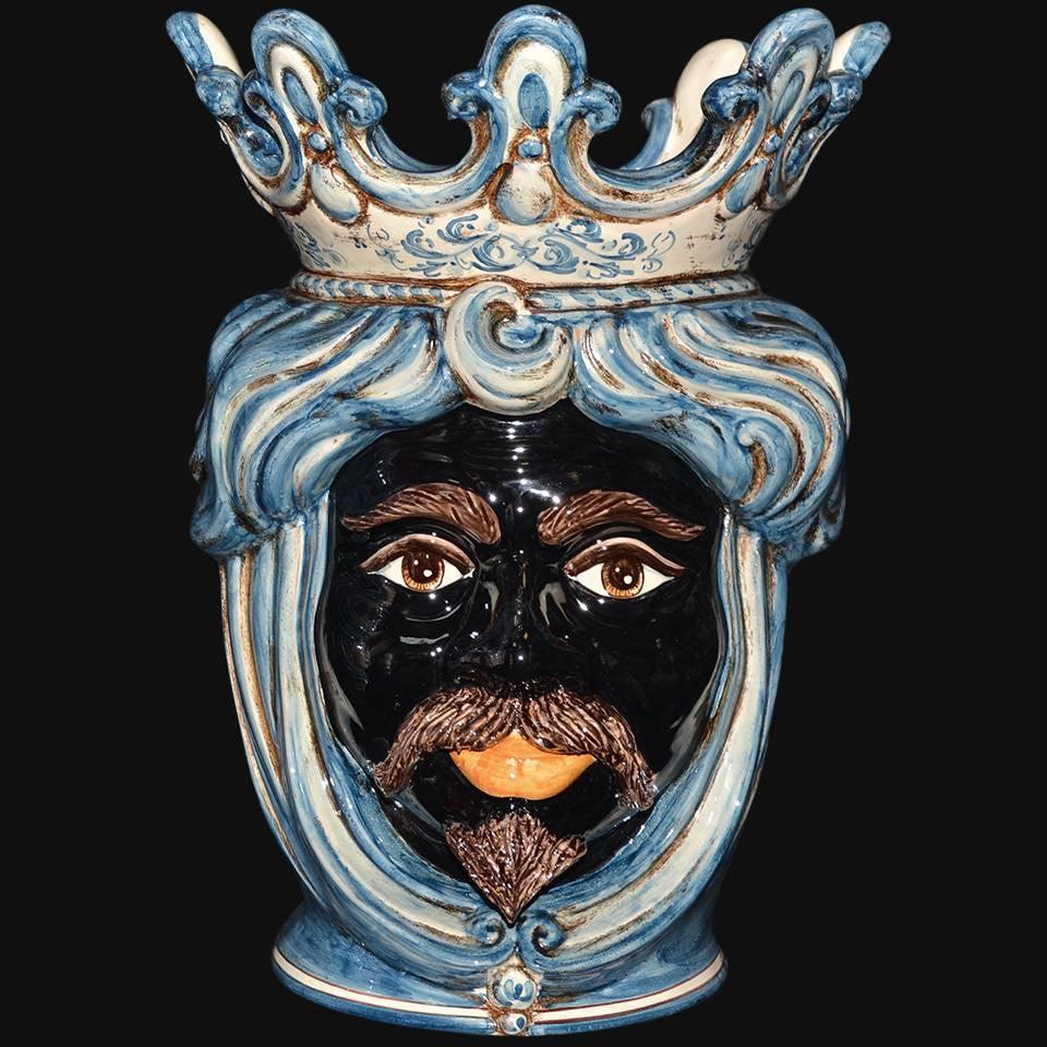 Testa h 40 liscia mono blu maschio moro - Ceramiche di Caltagirone Sofia