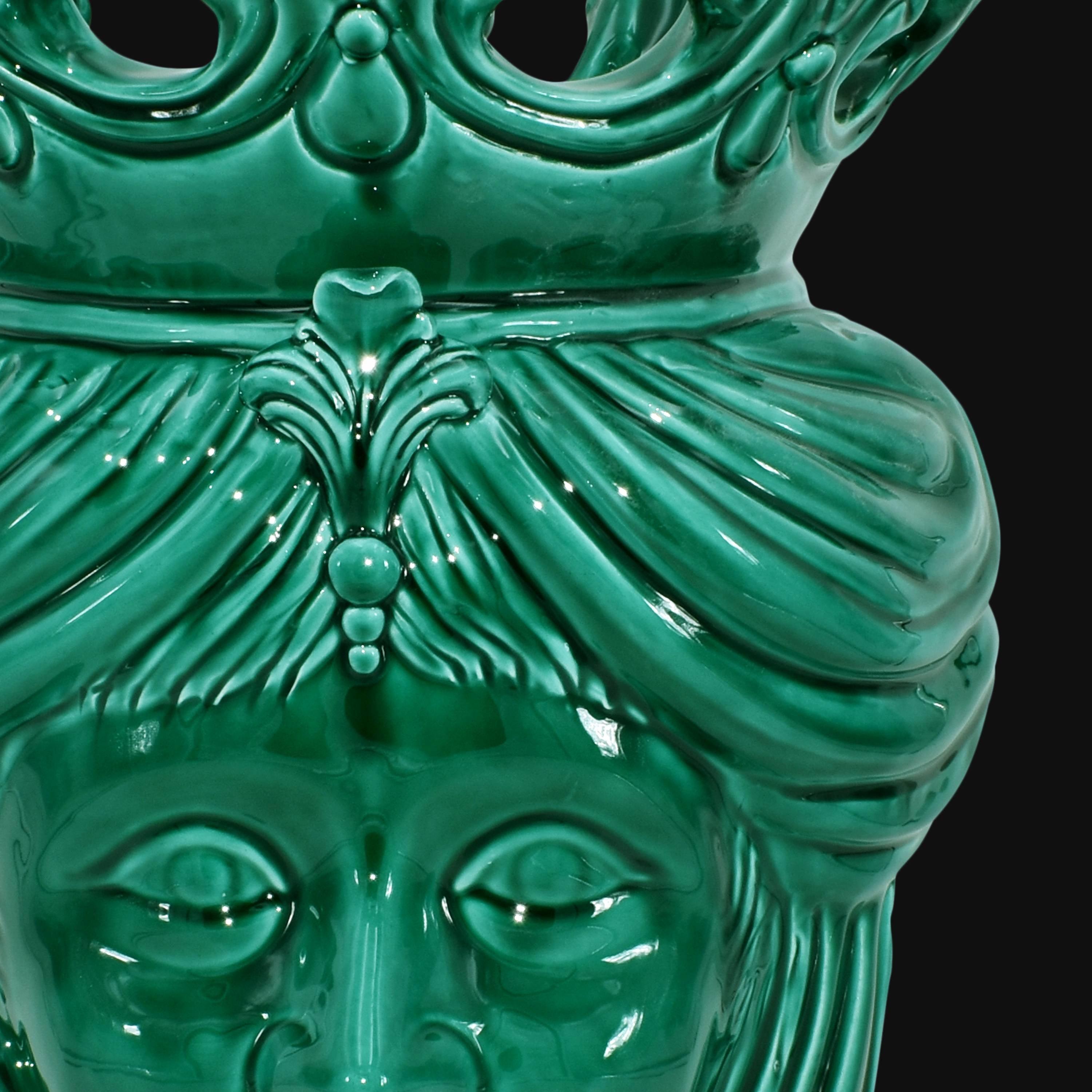 Testa h 40 liscia verde smeraldo femmina - Ceramiche di Caltagirone Sofia