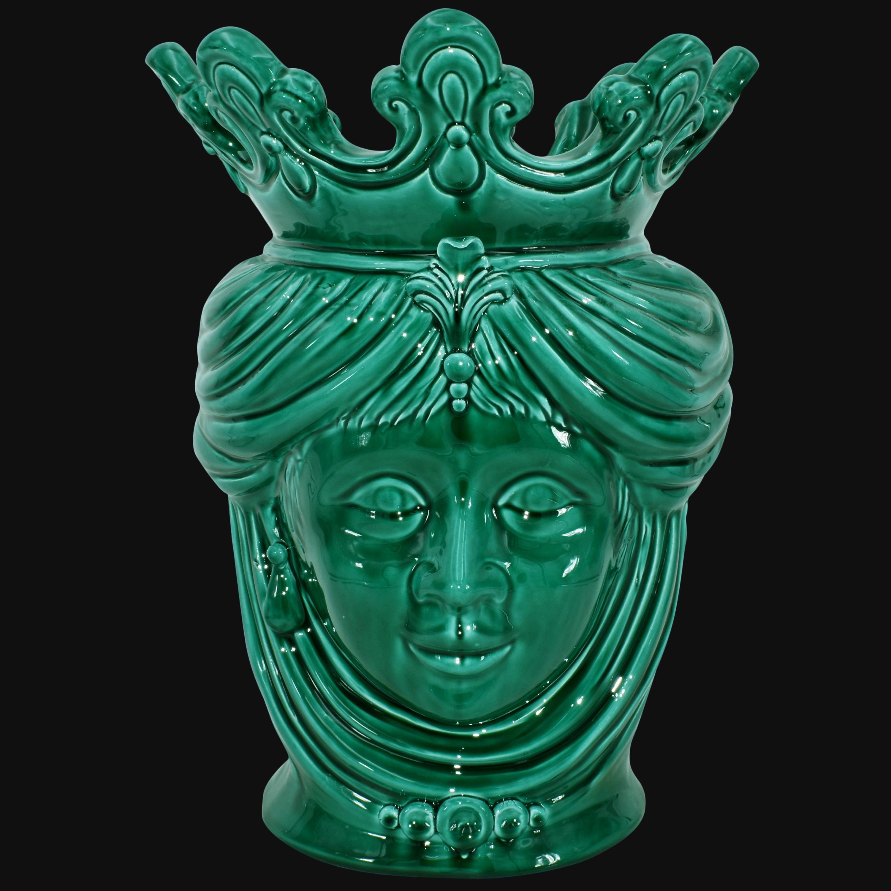 Testa h 40 liscia verde smeraldo femmina - Ceramiche di Caltagirone Sofia
