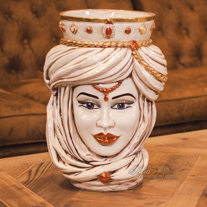 Testa h 40 madreperla antichizzato oro e lustri femmina - Ceramiche di Caltagirone Sofia