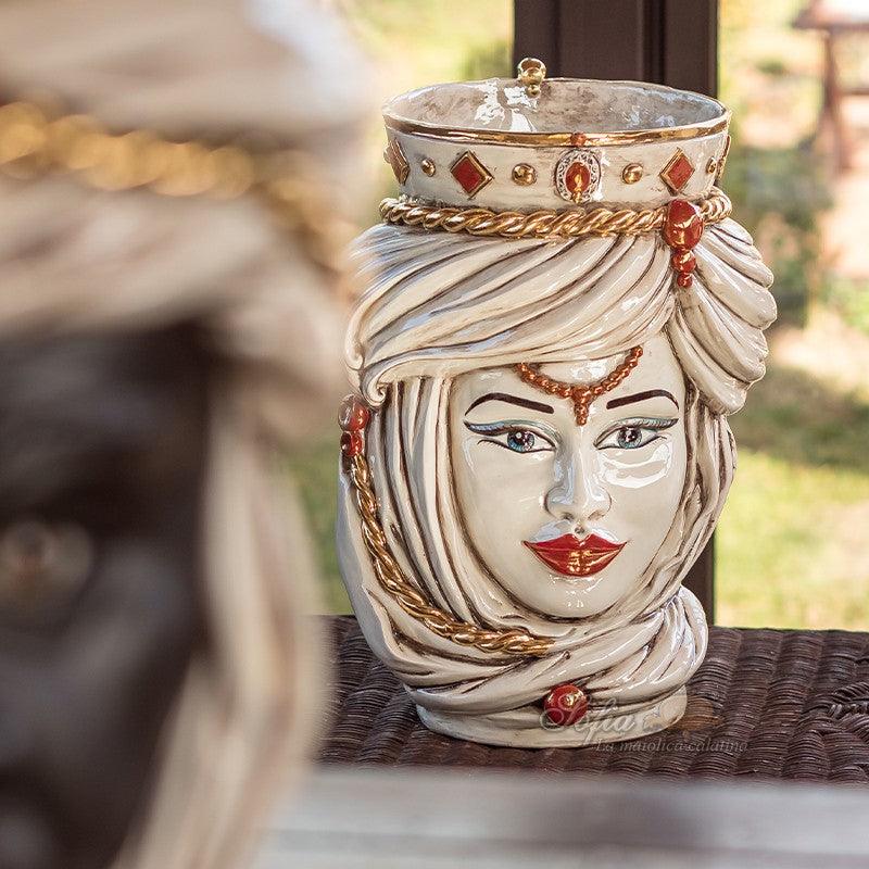 Testa h 40 madreperla antichizzato oro e lustri femmina - Ceramiche di Caltagirone Sofia