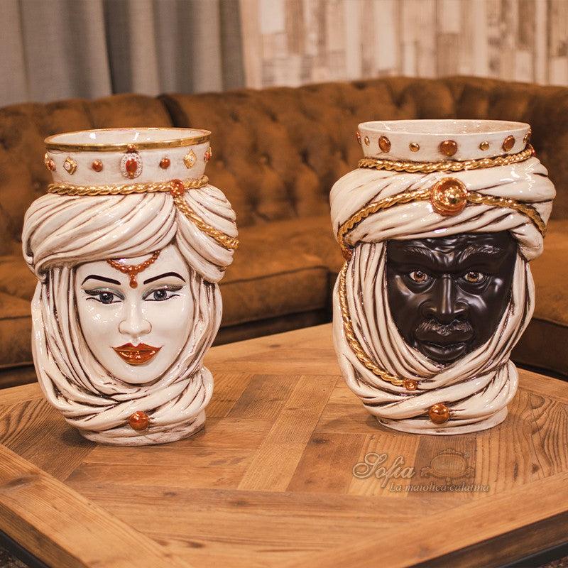 Testa h 40 madreperla antichizzato oro e lustri femmina - Ceramiche di Caltagirone Sofia