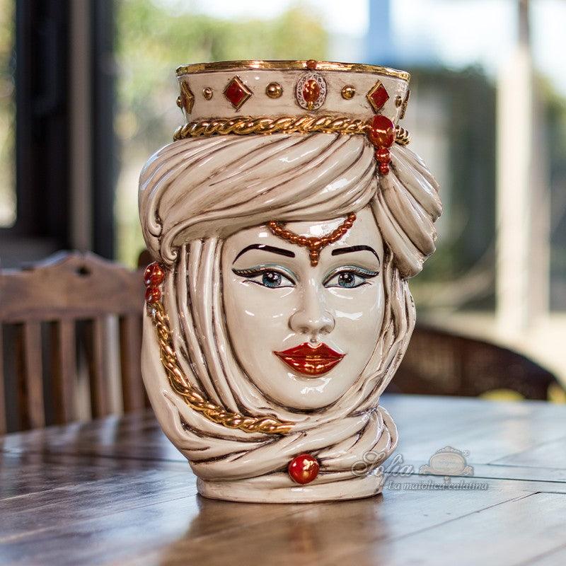 Testa h 40 madreperla antichizzato oro e lustri femmina - Ceramiche di Caltagirone Sofia