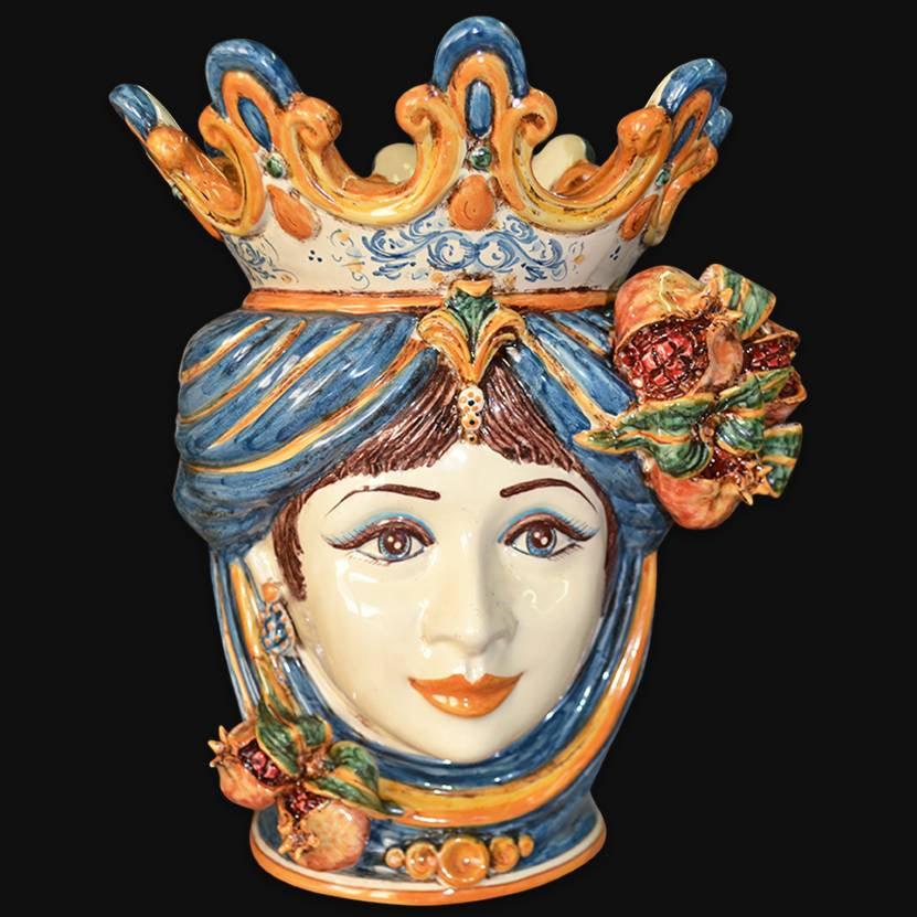 Testa h 40 melograni blu e arancio femmina - Ceramiche di Caltagirone Sofia