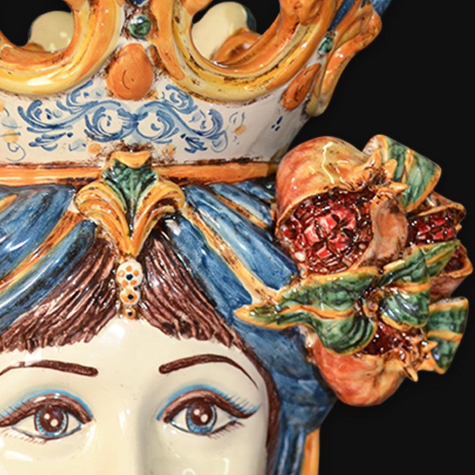 Testa h 40 melograni blu e arancio femmina - Ceramiche di Caltagirone Sofia