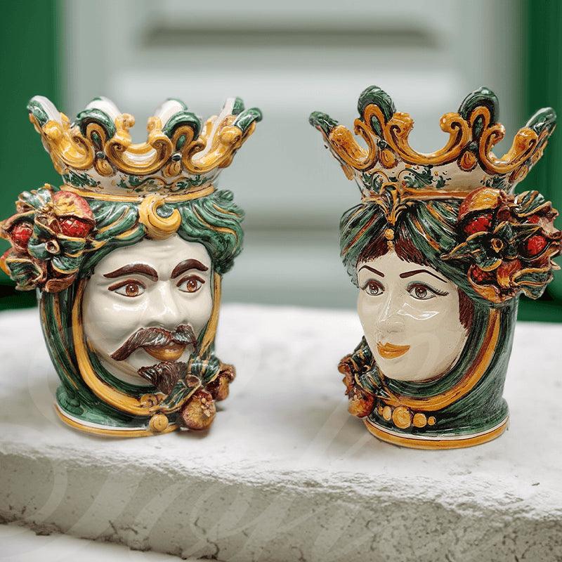 Testa h 40 melograno verde/arancio maschio bianco - Ceramiche di Caltagirone Sofia