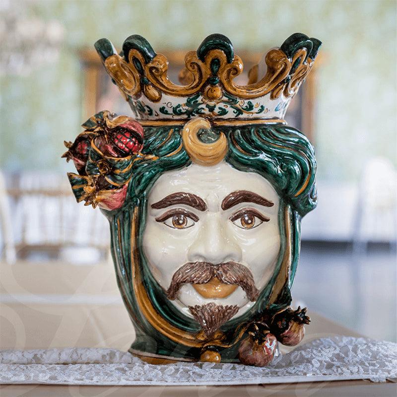 Testa h 40 melograno verde/arancio maschio bianco - Ceramiche di Caltagirone Sofia