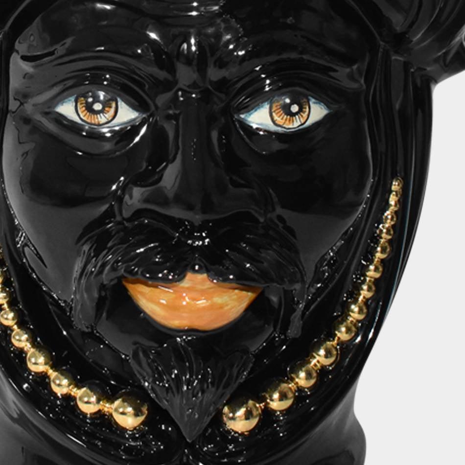 Testa h 40 perline black gold con espressione uomo labbra arancio - Ceramiche di Caltagirone Sofia