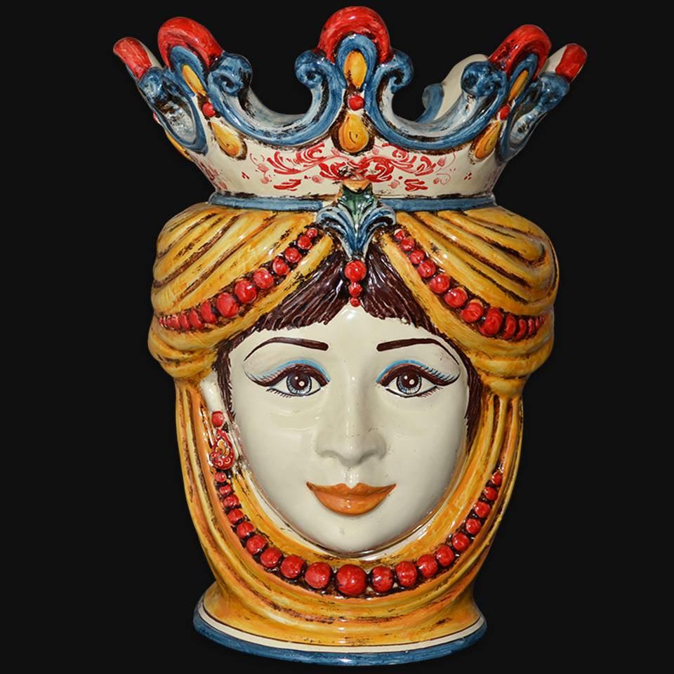 Testa h 40 perline in giallo e arancio donna - Ceramiche di Caltagirone Sofia