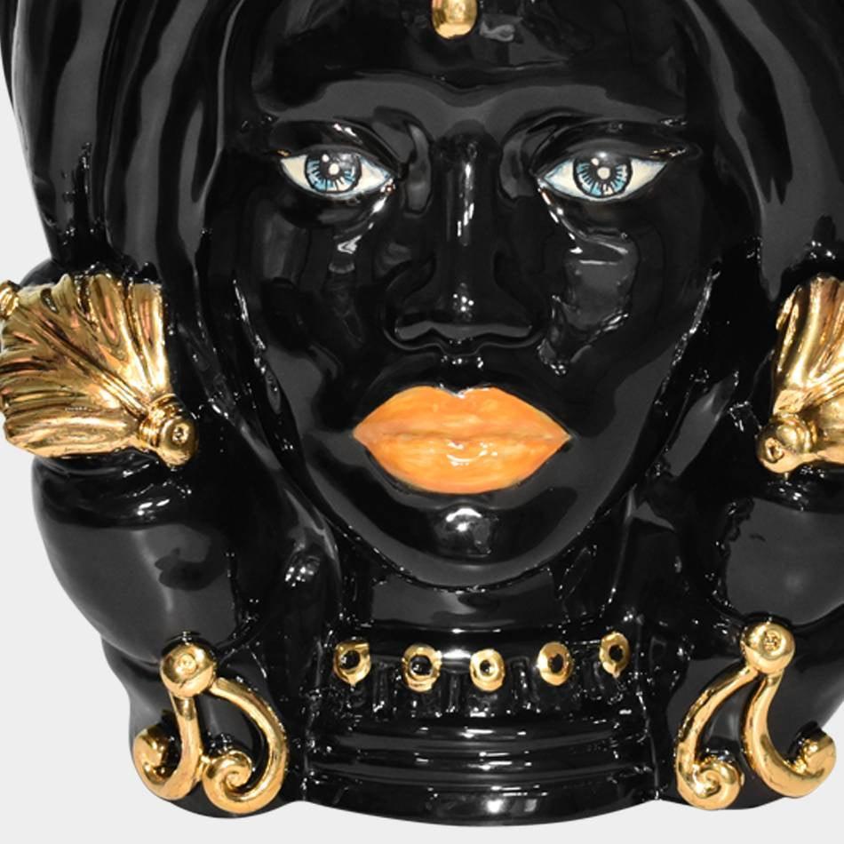 Testa h 40 turbante black and gold femmina - Ceramiche di Caltagirone Sofia