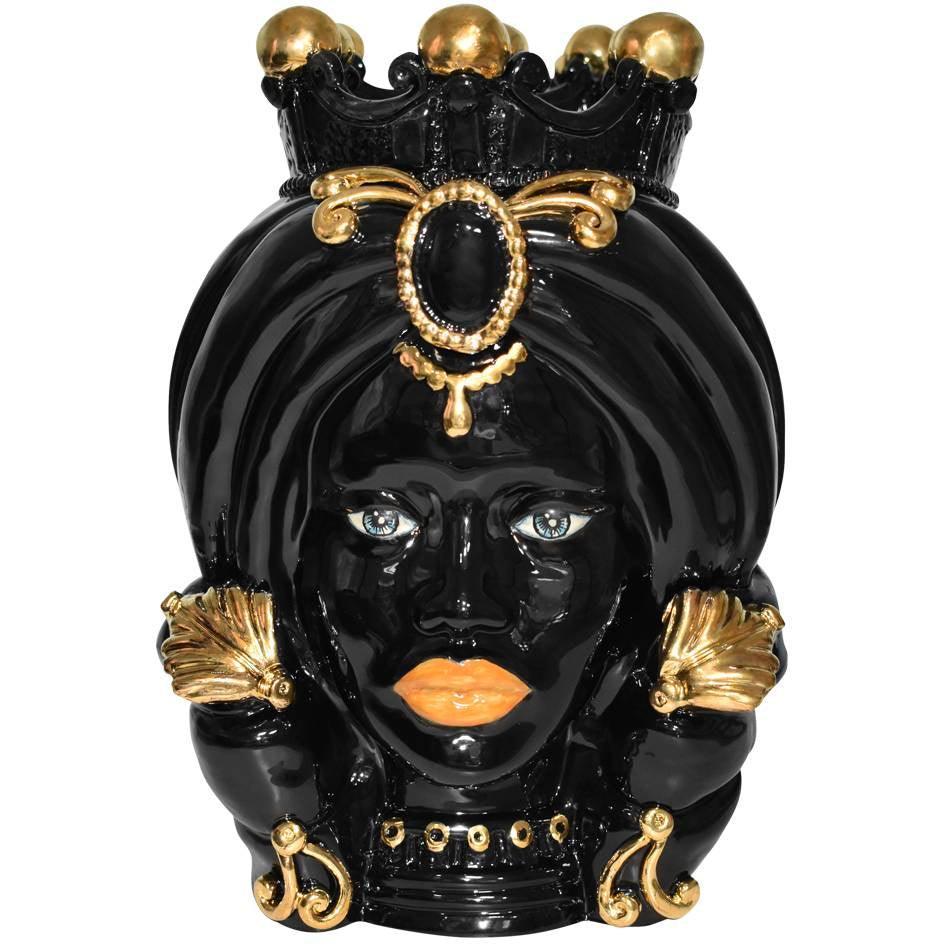 Testa h 40 turbante black and gold femmina - Ceramiche di Caltagirone Sofia