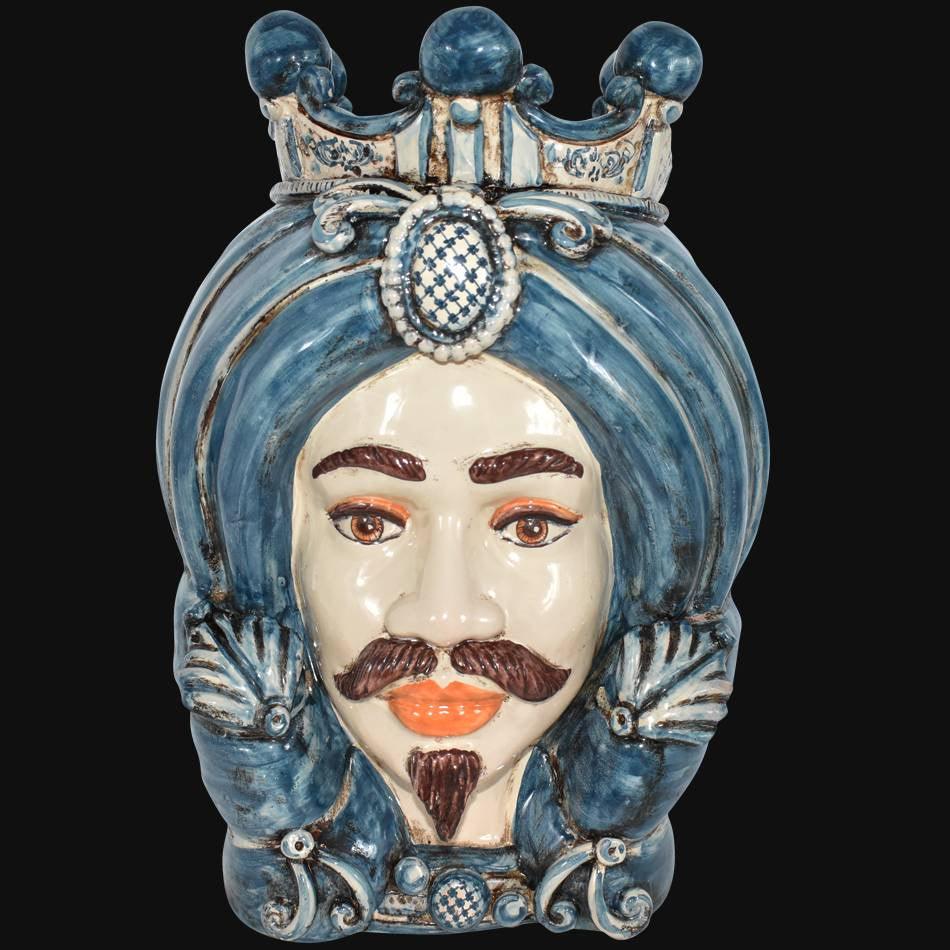 Testa h 40 turbante mono blu maschio bianco - Ceramiche Di Caltagirone Sofia - Ceramiche di Caltagirone Sofia