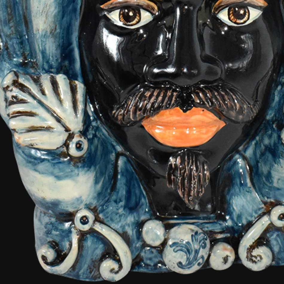 Testa h 40 turbante mono blu maschio moro - Ceramiche Di Caltagirone Sofia - Ceramiche di Caltagirone Sofia