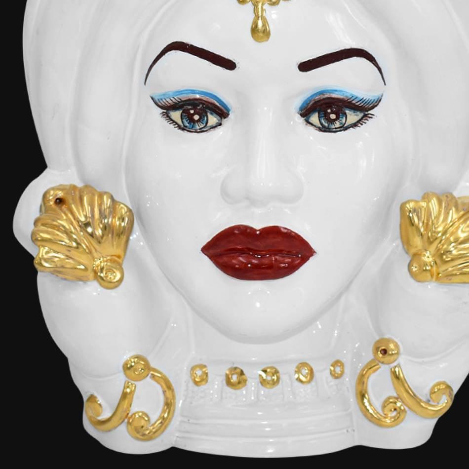 Testa h 40 turbante white and gold con espressione femmina - Ceramiche di Caltagirone Sofia
