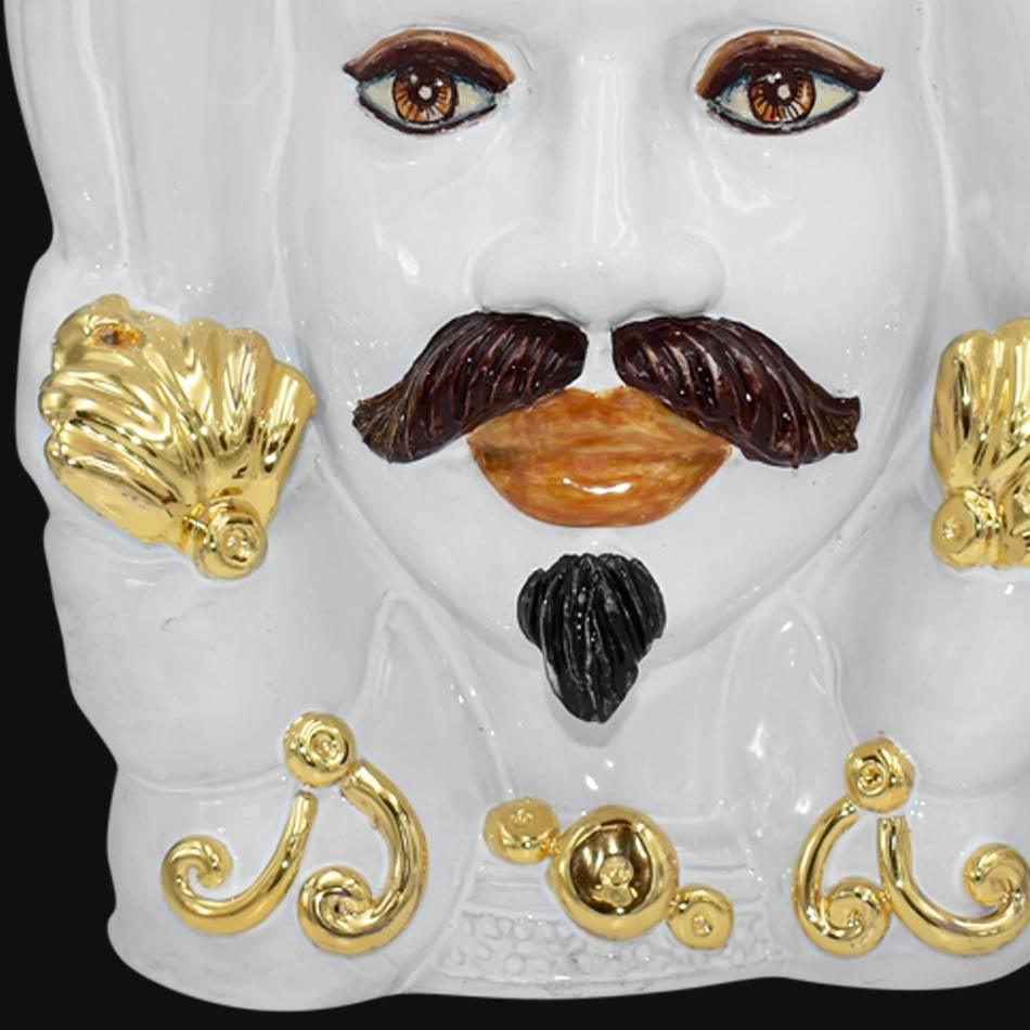 Testa h 40 turbante white and gold con espressione uomo - Ceramiche di Caltagirone Sofia