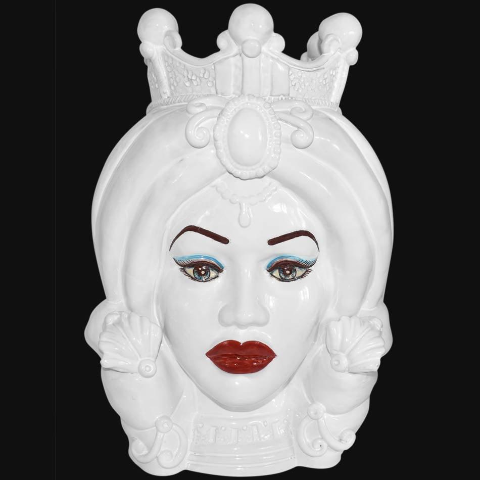 Testa h 40 turbante white line con espressione femmina - Ceramiche di Caltagirone Sofia