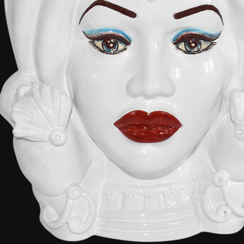 Testa h 40 turbante white line con espressione femmina - Ceramiche di Caltagirone Sofia