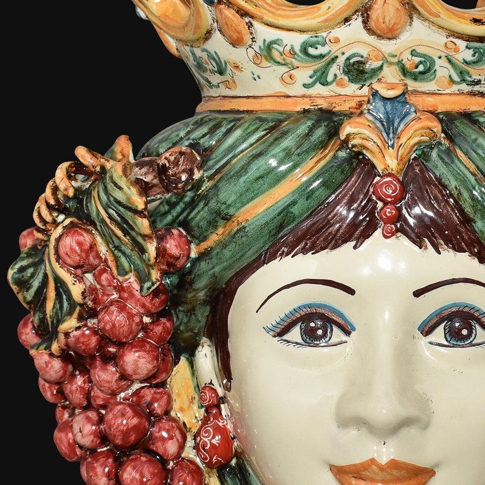 Testa h 40 uva verde e arancio donna - Ceramiche di Caltagirone Sofia