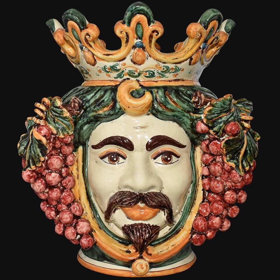 Testa h 40 uva verde e arancio maschio bianco - Ceramiche di Caltagirone Sofia