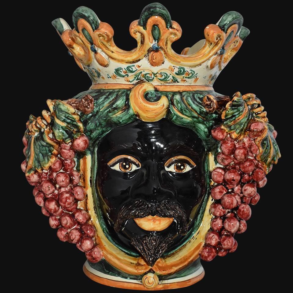 Testa h 40 uva verde e arancio maschio moro - Ceramiche di Caltagirone Sofia