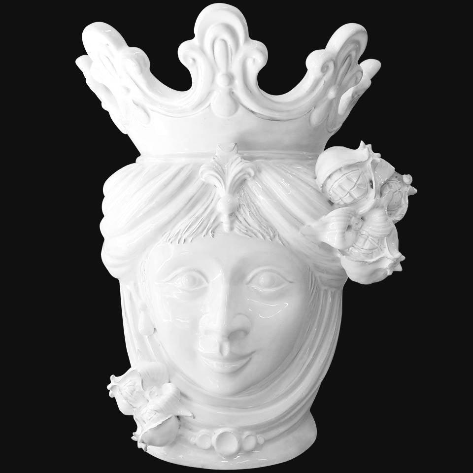 Testa h 40 white line melograni femmina - Teste di moro moderne Sofia Ceramiche - Ceramiche di Caltagirone Sofia