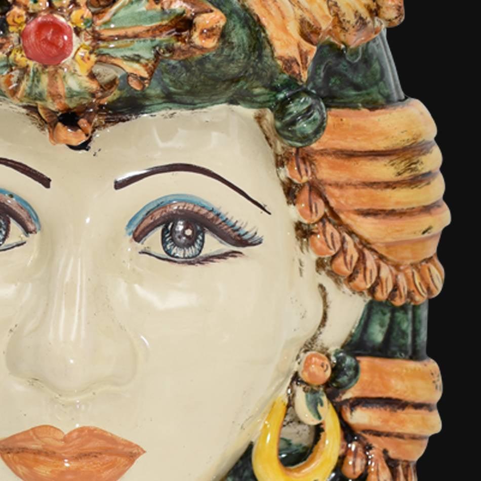 Testa h 42 verde e arancio ricca donna - Ceramiche di Caltagirone Sofia
