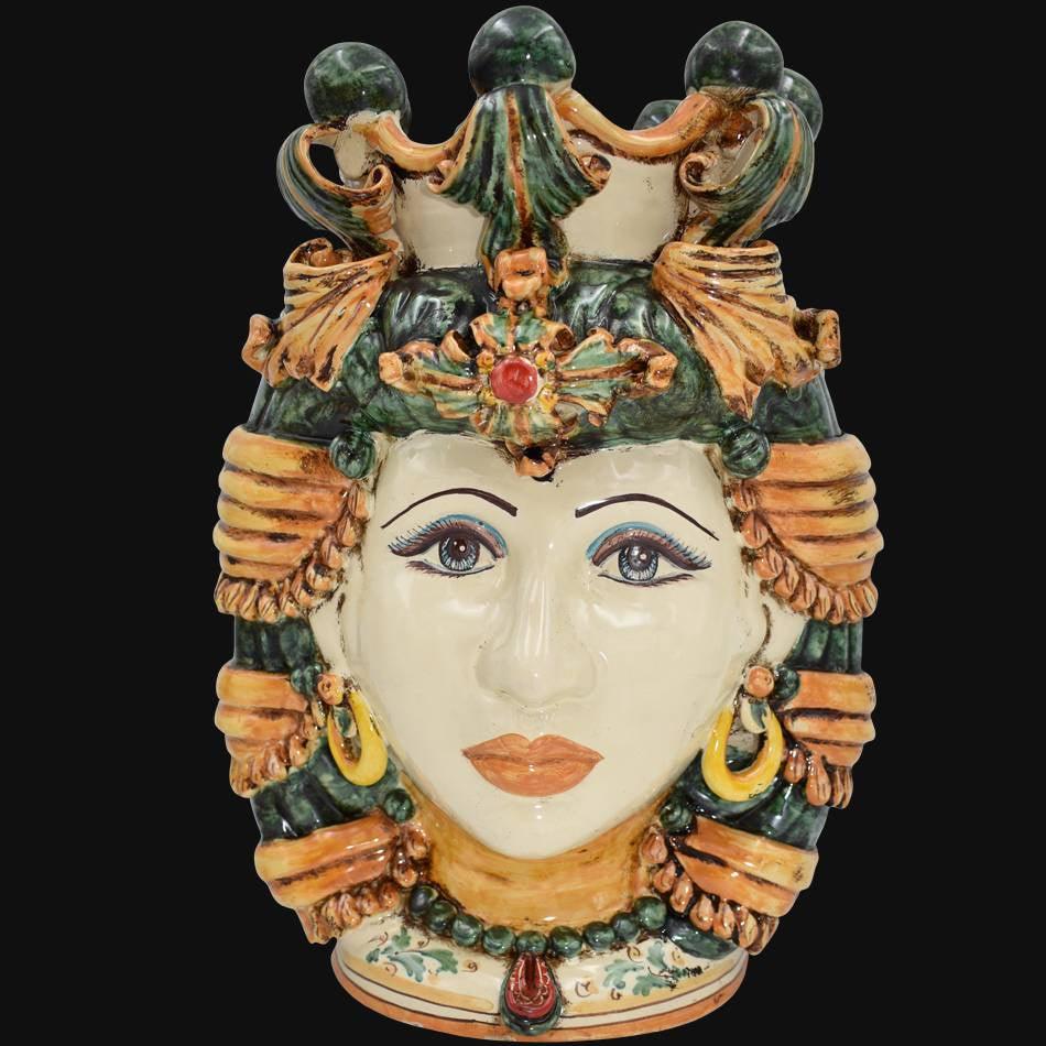 Testa h 42 verde e arancio ricca donna - Ceramiche di Caltagirone Sofia