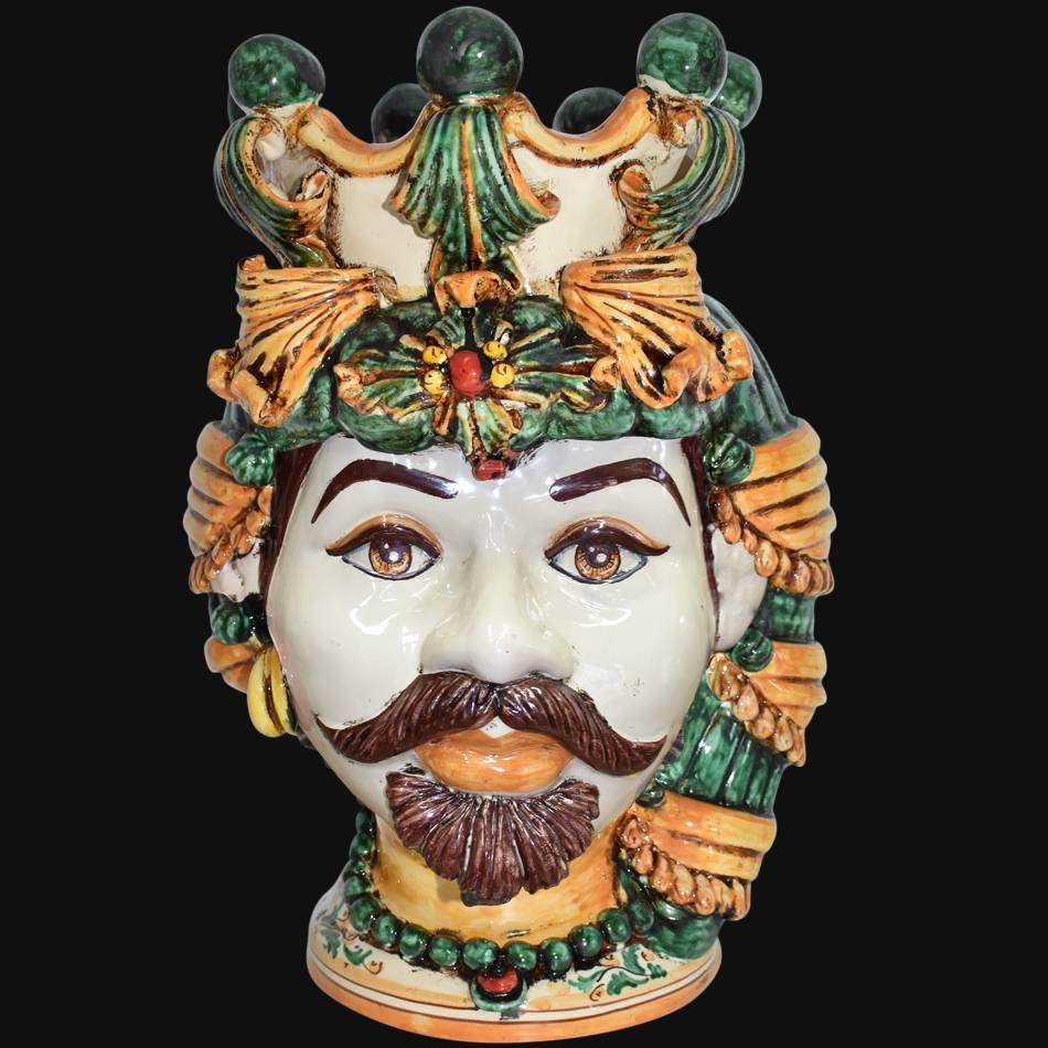 Testa h 42 verde e arancio ricca maschio bianco - Ceramiche di Caltagirone Sofia
