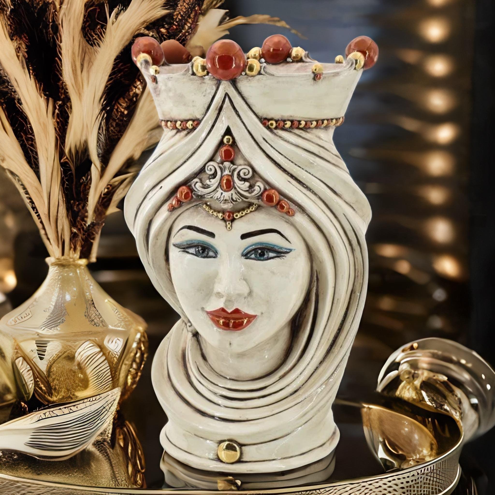 Testa h 45 turbante madreperla antichizzato oro e lustri femmina - Ceramiche di Caltagirone Sofia