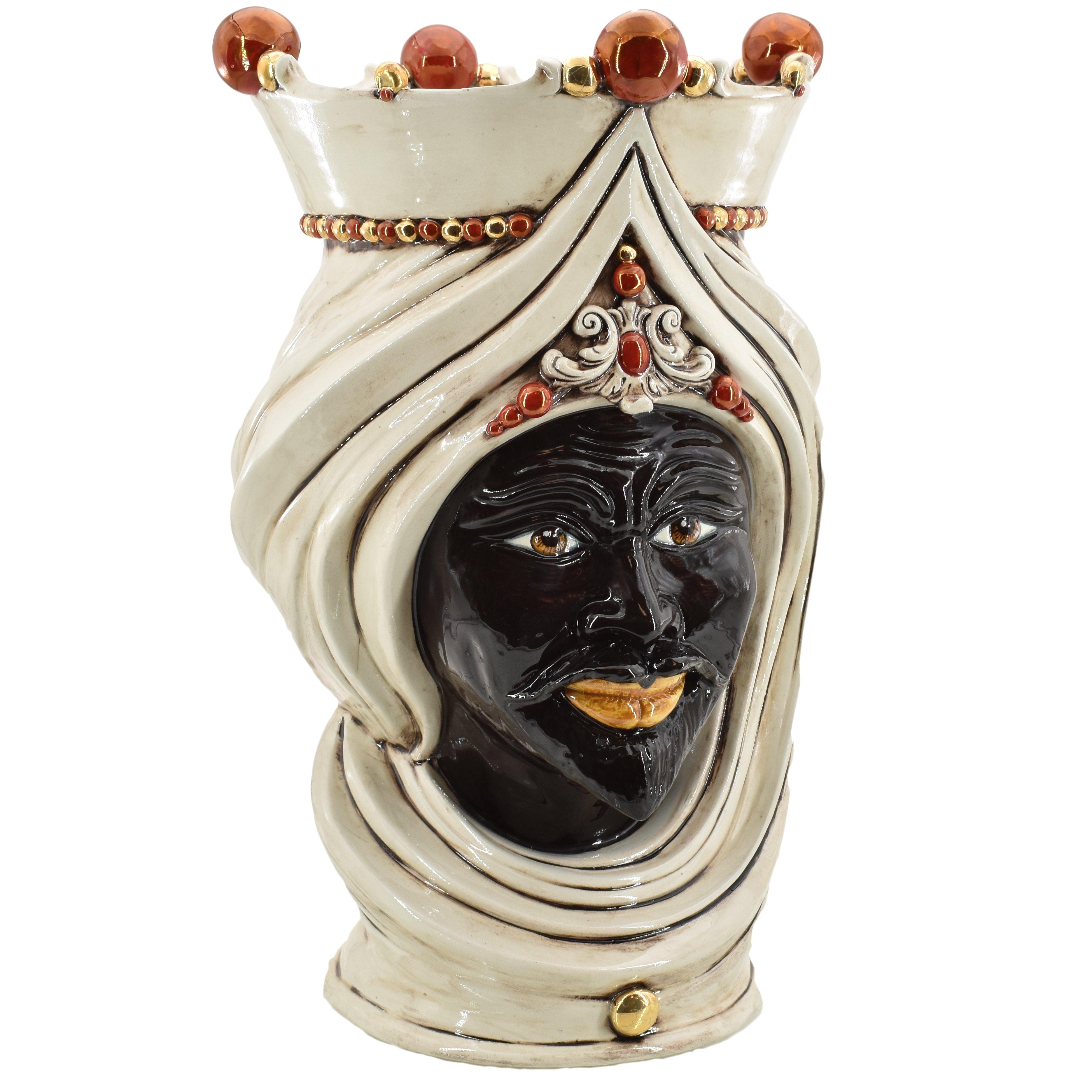 Testa h 45 turbante madreperla antichizzato oro e lustri maschio - Ceramiche di Caltagirone Sofia